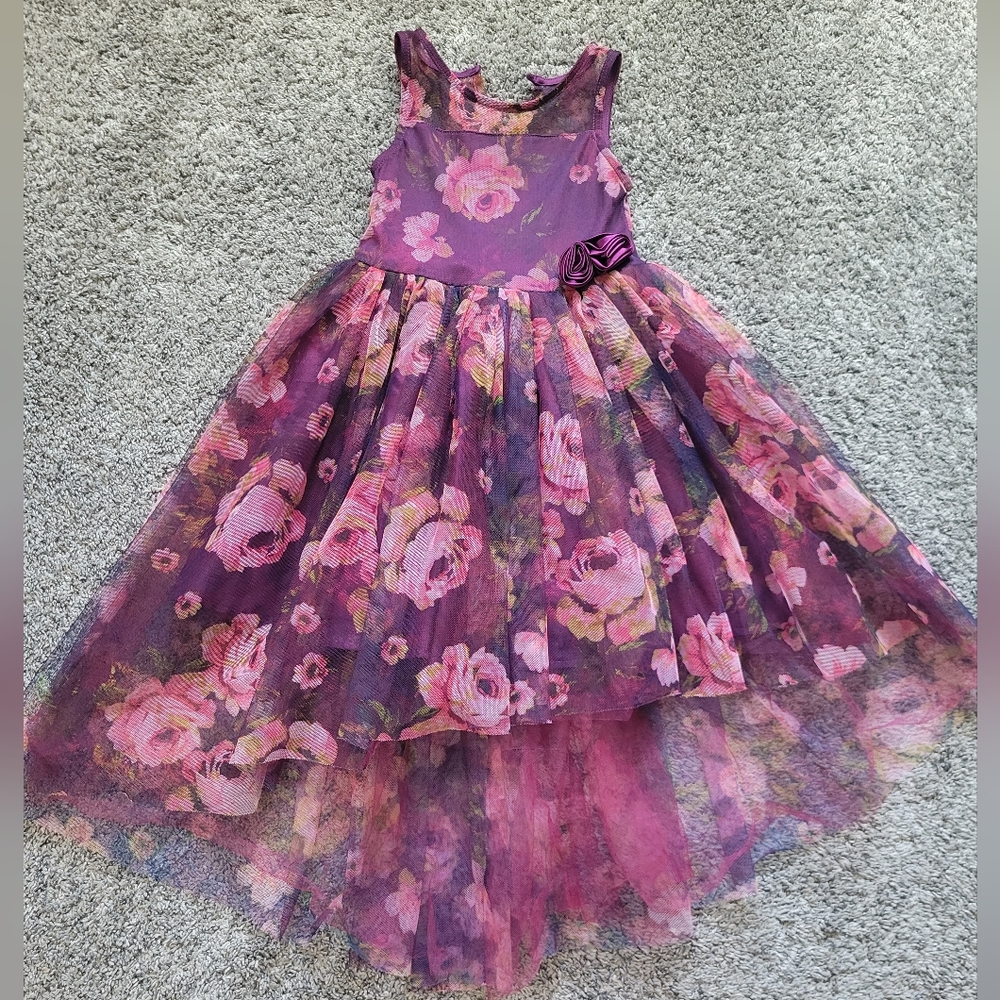 Zunie Purple Floral Layered Tulle Formal Dress